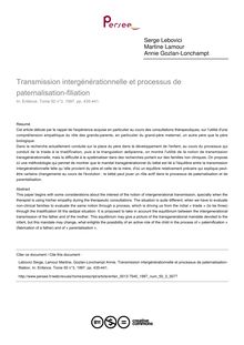 Transmission intergénérationnelle et processus de paternalisation-filiation - article ; n°3 ; vol.50, pg 435-441