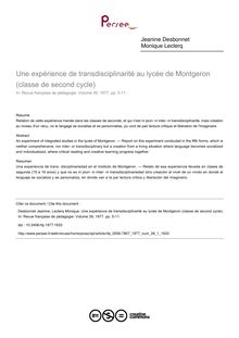 Une expérience de transdisciplinarité au lycée de Montgeron (classe de second cycle) - article ; n°1 ; vol.39, pg 5-11