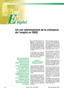 Emploi : un net ralentissement de la croissance de l emploi en 2002 (Octant n° 93)