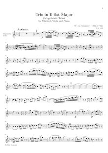 Partition clarinette , partie (en B♭), Trio, Clarinet Trio ; Piano Trio ; Kegelstatt Trio