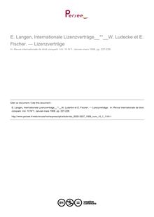 E. Langen, Internationale Lizenzvertràge; W. Ludecke et E. Fischer. — Lizenzverträge  - note biblio ; n°1 ; vol.10, pg 227-228