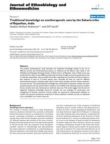 Traditional knowledge on zootherapeutic uses by the Saharia tribe of Rajasthan, India