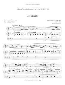 Partition , Lamento, 18 Pièces Nouvelles, pour orgue, Various, Guilmant, Alexandre