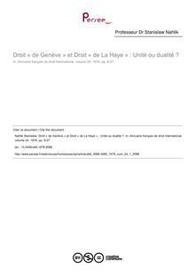 Droit « de Genève » et Droit « de La Haye » : Unité ou dualité ? - article ; n°1 ; vol.24, pg 9-27