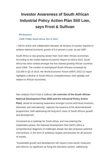 Investor Awareness of South African Industrial Policy Action Plan Still Low, says Frost & Sullivan