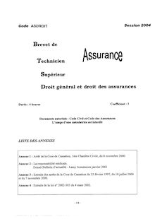 Droit général et droit des assurances 2004 BTS Assurance