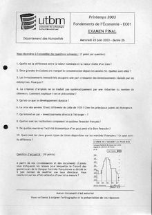 Fondements de l économie 2003 Université de Technologie de Belfort Montbéliard
