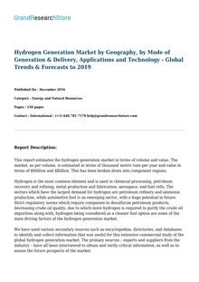 Hydrogen Generation Market by Geography, by Mode of Generation & Delivery, Applications and Technology - Global Trends & Forecasts to 2019
