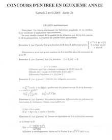 Mathématiques spécialité 2005 IEP Aix - Sciences Po Aix