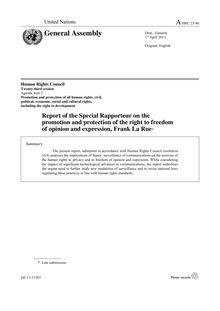 Report of the Special Rapporteur on the promotion and protection of the right to freedom  of opinion and expression, Frank La Rue*