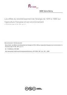 Les effets du renchérissement de l énergie de 1974 à 1984 sur l agriculture française et son environnement - article ; n°1 ; vol.180, pg 3-11