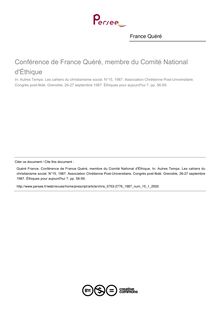 Conférence de France Quéré, membre du Comité National d Éthique - article ; n°1 ; vol.15, pg 56-59