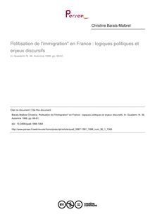 Politisation de l immigration en France : logiques politiques et enjeux discursifs - article ; n°1 ; vol.36, pg 69-81