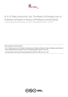 B. A. K. Rider (sous la dir. de), The Realm of Company Law. A Collection of Papers in Honour of Professor Leonard Sealy - note biblio ; n°4 ; vol.50, pg 1193-1194
