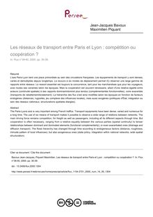Les réseaux de transport entre Paris et Lyon : compétition ou coopération ? - article ; n°39 ; vol.16, pg 30-39