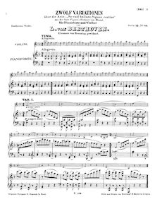 Partition complète, 12 Variations on  Se vuol ballare  pour violon et Piano WoO 40