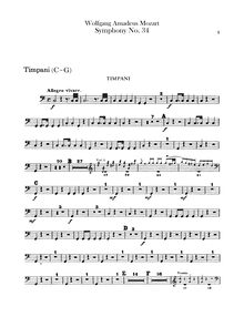 Partition timbales, Symphony No.34, C major, Mozart, Wolfgang Amadeus