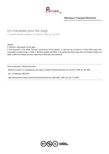 Un mausolée pour les Jaga. - article ; n°79 ; vol.20, pg 387-389