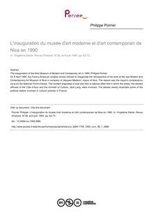 L inauguration du musée d art moderne et d art contemporain de Nice en 1990 - article ; n°1 ; vol.38, pg 62-73