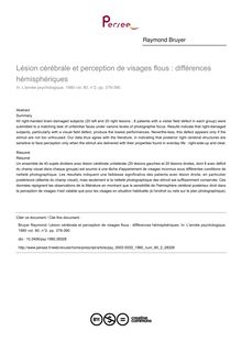 Lésion cérébrale et perception de visages flous : différences hémisphériques - article ; n°2 ; vol.80, pg 379-390