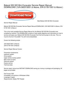Bobcat 320 322 Mini Excavator Service Repair Manual DOWNLOAD
