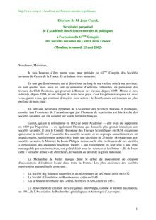 Discours d ouverture et de conclusion au 61ème Congrès des Sociétés savantes du Centre de la France