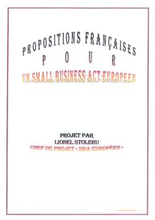 Propositions françaises pour un Small Business Act européen