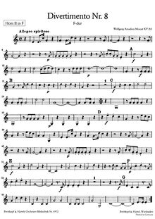 Partition cor 2 (en F), Divertimento, Divertimento No.8, F major