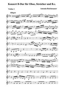 Partition violons I, hautbois Concerto en B flat major, B flat, Reichenauer, Antonín