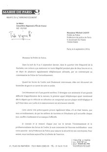 Lettre de la Maire du Ve arrondissement de Paris au Préfet de Police