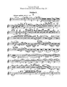 Partition violons I, Piano Concerto, G minor, Dvořák, Antonín