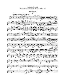 Partition violons II, Piano Concerto, G minor, Dvořák, Antonín
