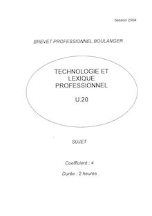 Bp boulanger technologie et lexique professionnel en langue vivante 2004