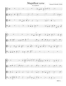 Partition 1st verse (Et exultavit) − Score (Tr T T B), Tabulatura Nova