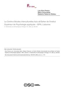 Le Centre d études interculturelles Aziz ab Saher de l Institut Supérieur de Psychologie appliquée - ISPA, Lisbonne  ; n°1 ; vol.8, pg 200-202