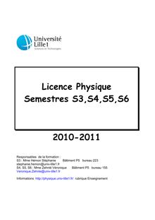 Licence Physique Semestres S3,S4,S5,S6 2010-2011
