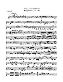 Partition violons II, Symphony No.103, Drum Roll, E♭ Major, Haydn, Joseph