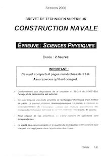 Sciences physiques 2006 BTS Construction navale