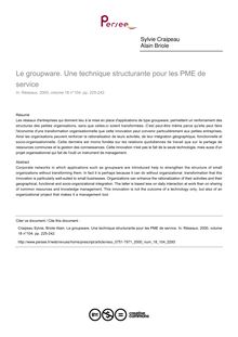 Le groupware. Une technique structurante pour les PME de service - article ; n°104 ; vol.18, pg 225-242