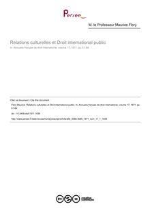 Relations culturelles et Droit international public - article ; n°1 ; vol.17, pg 61-84