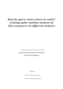 How do spores select where to settle? [Elektronische Ressource] : a holographic motility analysis of Ulva zoospores on different surfaces / [Matthias Rudolf Heydt]