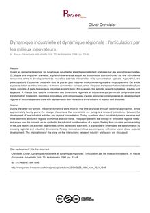 Dynamique industrielle et dynamique régionale : l articulation par les milieux innovateurs - article ; n°1 ; vol.70, pg 33-48