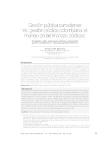 Gestión pública canadiense Vs. gestión pública colombiana: el manejo de las finanzas públicas*Canadian public management versus colombian public management: managing public finances