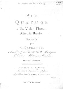 Partition parties complètes, 6 quatuors, Op.1, Six Quatuor a Un Violon, Flutte, Alto, & Basse