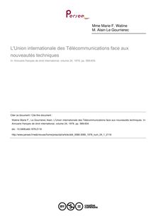 L Union internationale des Télécommunications face aux nouveautés techniques - article ; n°1 ; vol.24, pg 589-604