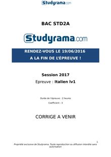 Corrigé Bac STD2A 2017 - LV1 Italien