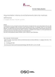 Argumentation interne et enchaînements dans les matrices définitoires - article ; n°142 ; vol.35, pg 92-126