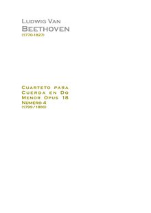 Partition complète, corde quatuor No.4, Op.18/4, C minor, Beethoven, Ludwig van