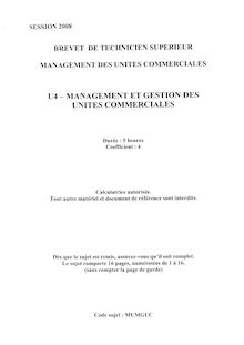 Management et gestion des unités commerciales 2008 BTS Management des unités commerciales