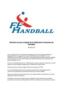 Décision du jury d appel de la FFHB sur la suspension de joueurs